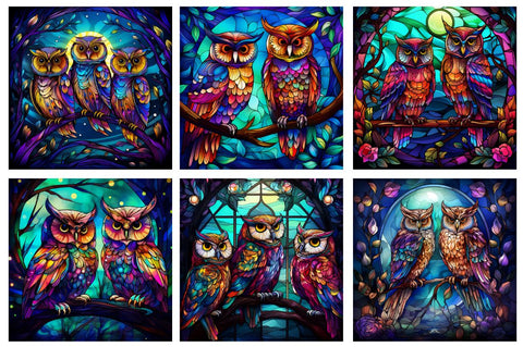 Stained Glass Mystical Owls Cool Clipart Bundle Sublimation Regulrcrative 
