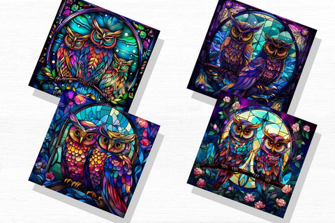 Stained Glass Mystical Owls Cool Clipart Bundle Sublimation Regulrcrative 
