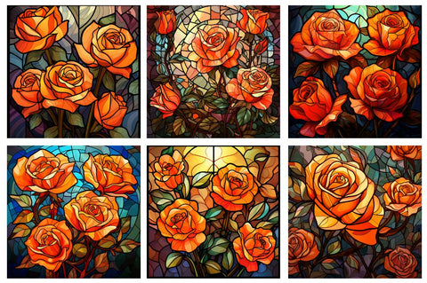 Stained Glass Orange Roses Backgrounds Bundle Sublimation Regulrcrative 