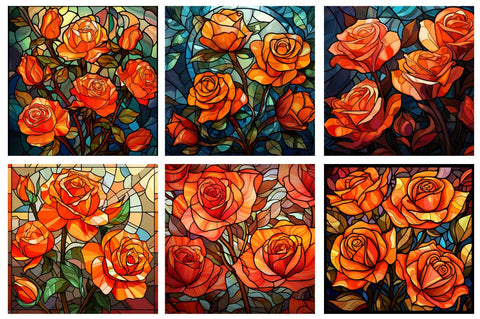 Stained Glass Orange Roses Backgrounds Bundle Sublimation Regulrcrative 