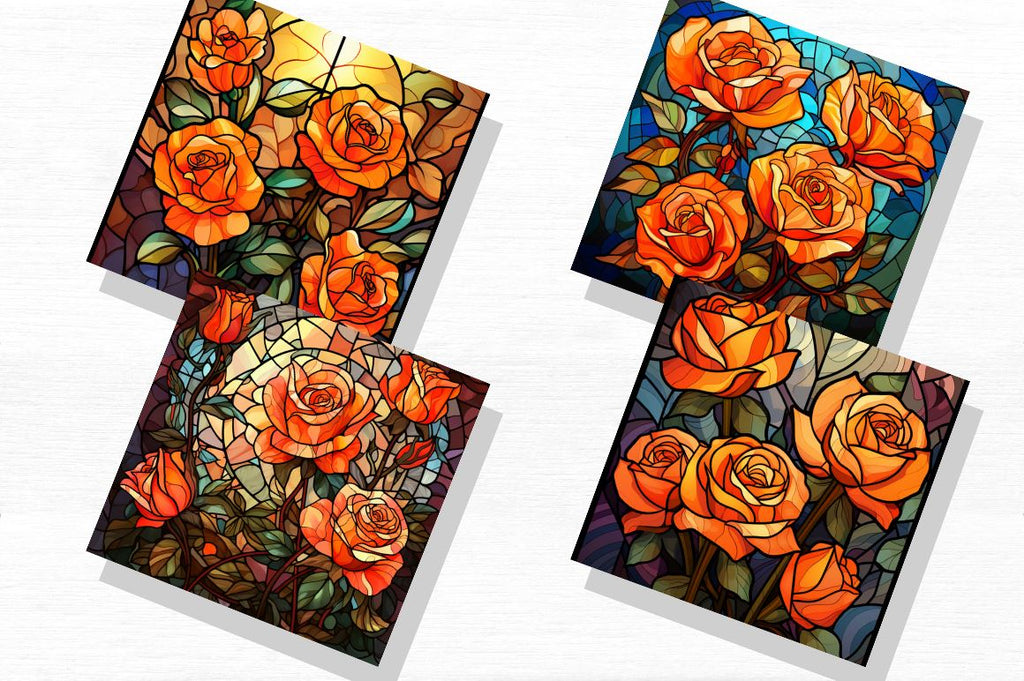 Stained Glass Orange Roses Backgrounds Bundle - So Fontsy