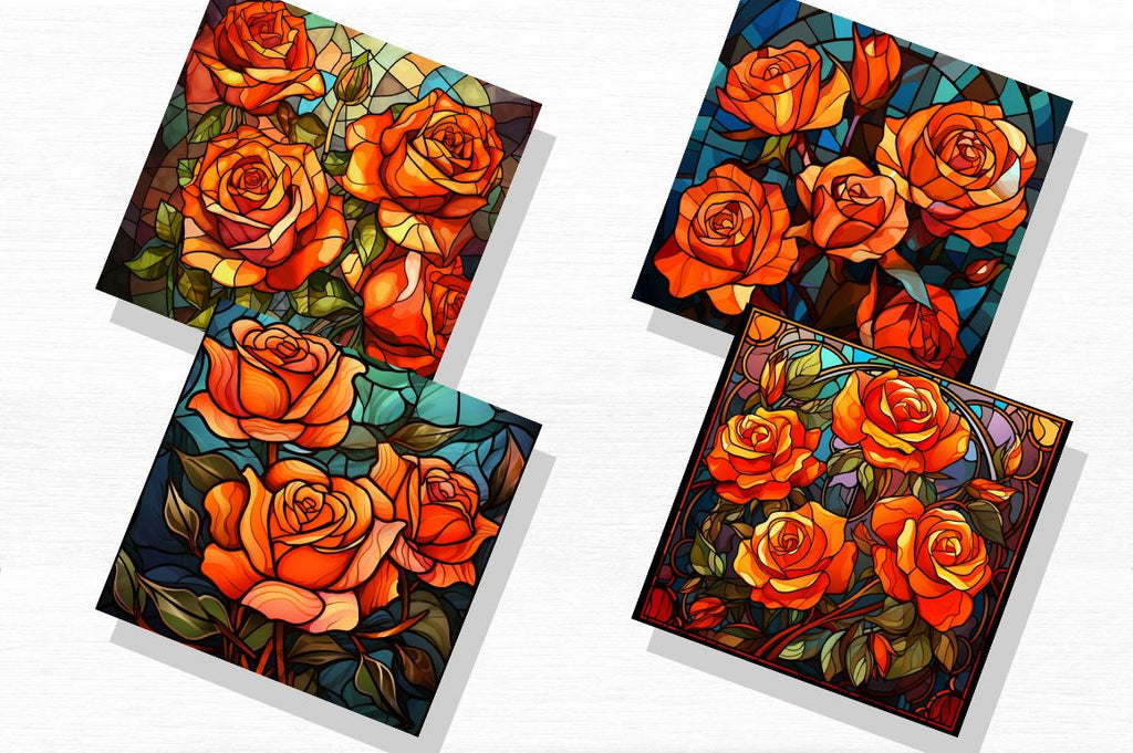 Stained Glass Orange Roses Backgrounds Bundle - So Fontsy