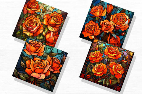 Stained Glass Orange Roses Backgrounds Bundle Sublimation Regulrcrative 