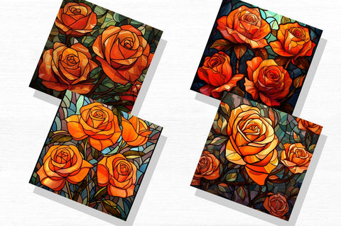 Stained Glass Orange Roses Backgrounds Bundle Sublimation Regulrcrative 