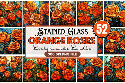 Stained Glass Orange Roses Backgrounds Bundle Sublimation Regulrcrative 
