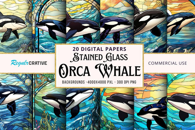 Stained Glass Orca Whale bundle Sublimation Regulrcrative 