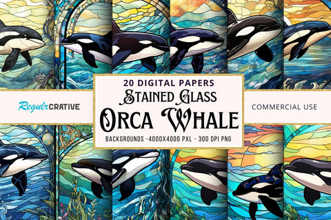 Stained Glass Orca Whale bundle Sublimation Regulrcrative 