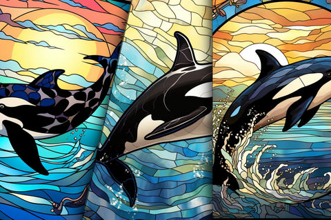 Stained Glass Orca Whale bundle Sublimation Regulrcrative 