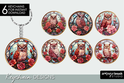 Stained Glass Owl Halloween Keychain Sublimation Bundle Sublimation OrangeBrushStudio 