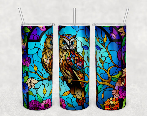 Stained Glass Owl Tumbler Wraps Bundle, 20 Oz Skinny Tumbler Owl Sublimation Designs, Owl Tumbler PNG, 5 Designs Sublimation HappyDesignStudio 