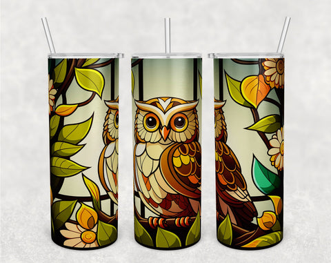 Stained Glass Owl Tumbler Wraps Bundle, 20 Oz Skinny Tumbler Owl Sublimation Designs, Owl Tumbler PNG, 5 Designs Sublimation HappyDesignStudio 