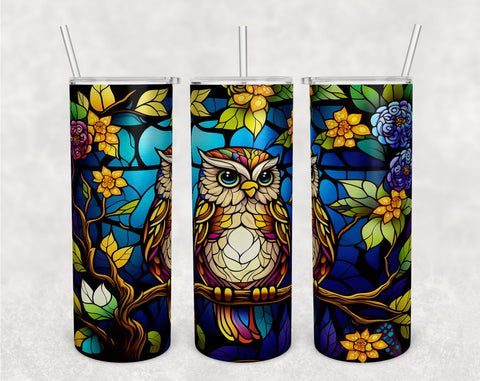 Stained Glass Owl Tumbler Wraps Bundle, 20 Oz Skinny Tumbler Owl Sublimation Designs, Owl Tumbler PNG, 5 Designs Sublimation HappyDesignStudio 
