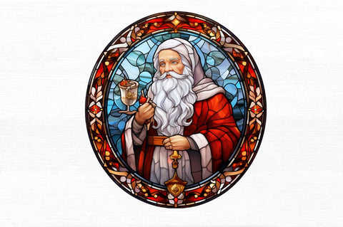 Stained Glass Painting of Santa Claus Clipart Sublimation Regulrcrative 