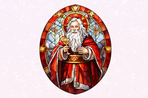 Stained Glass Painting of Santa Claus Clipart Sublimation Regulrcrative 