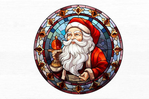 Stained Glass Painting of Santa Claus Clipart Sublimation Regulrcrative 