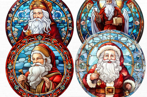 Stained Glass Painting of Santa Claus Clipart Sublimation Regulrcrative 