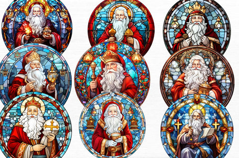 Stained Glass Painting of Santa Claus Clipart Sublimation Regulrcrative 