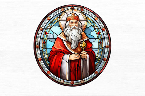 Stained Glass Painting of Santa Claus Clipart Sublimation Regulrcrative 