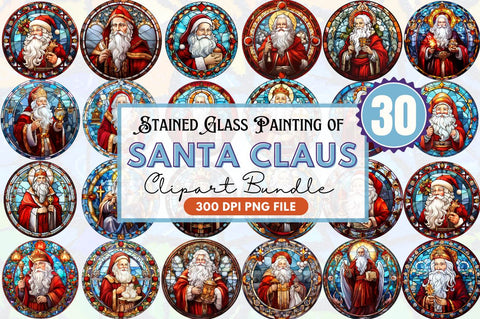 Stained Glass Painting of Santa Claus Clipart Sublimation Regulrcrative 