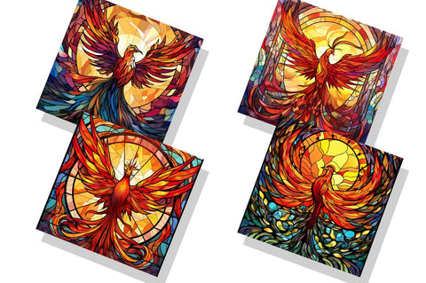 Stained Glass Phoenix Bird Digital Paper Sublimation Regulrcrative 