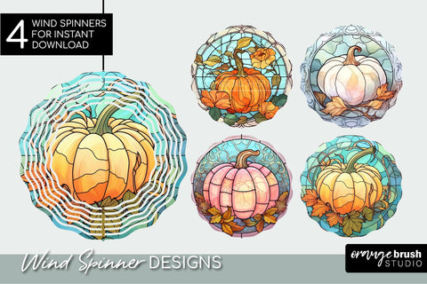 Stained Glass Pimpkin | Fall Wind Spinner Sublimation Bundle Sublimation OrangeBrushStudio 