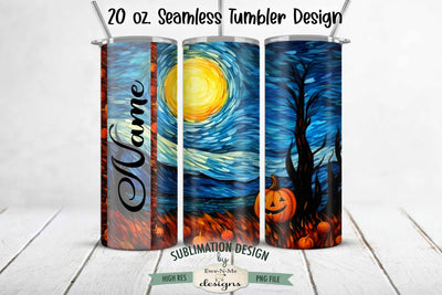 Stained Glass Pumpkin Field Mosaic | Seamless 20 oz Tumbler Design Sublimation Ewe-N-Me Designs 