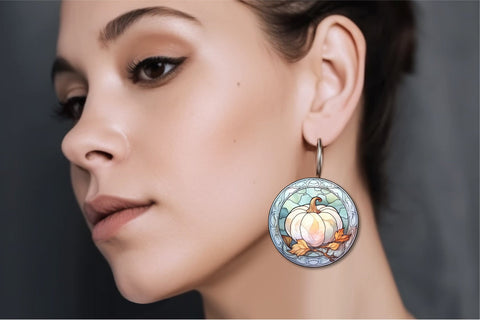 Stained Glass Pumpkin Round Earrings Sublimation Bundle Sublimation OrangeBrushStudio 