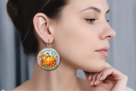 Stained Glass Pumpkin Round Earrings Sublimation Bundle Sublimation OrangeBrushStudio 