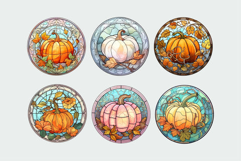 Stained Glass Pumpkin Round Earrings Sublimation Bundle Sublimation OrangeBrushStudio 