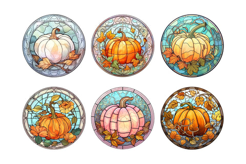 Stained Glass Pumpkin | Round PNG | Fall Background Bundle Sublimation OrangeBrushStudio 