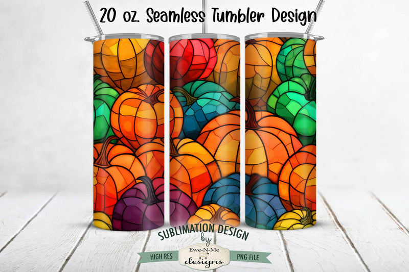 Stained Glass Pumpkin Seamless 20 oz Tumbler Design Sublimation Ewe-N-Me Designs 