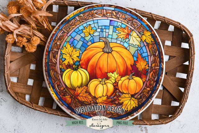 Stained Glass Pumpkins | Fall Round Sublimation Design Sublimation Ewe-N-Me Designs 