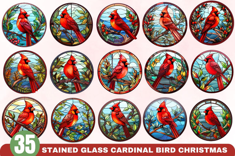 Stained Glass Red Cardinal Bird Christmas Sublimation Regulrcrative 