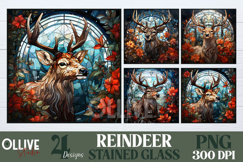 Stained Glass Reindeer Christmas PNG Bundle SVG Ollive Studio 