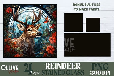 Stained Glass Reindeer Christmas PNG Bundle SVG Ollive Studio 
