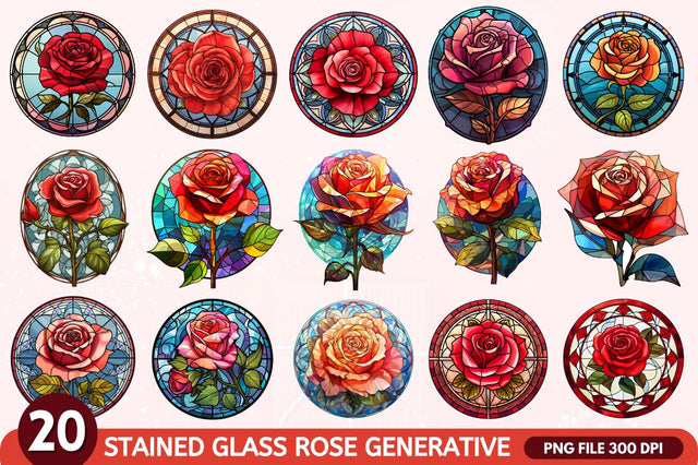 Stained Glass Rose Feild Art Bundle Sublimation Regulrcrative 