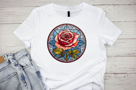 Stained Glass Rose Feild Art Bundle Sublimation Regulrcrative 
