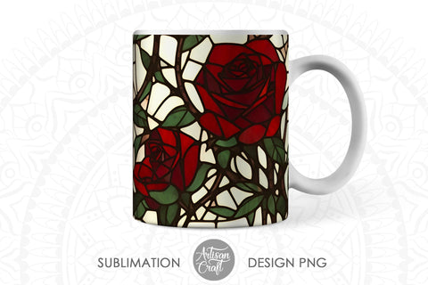 Stained glass roses 11oz mug sublimation wraps Sublimation Artisan Craft SVG 
