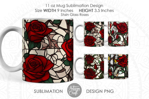 Stained glass roses 11oz mug sublimation wraps Sublimation Artisan Craft SVG 