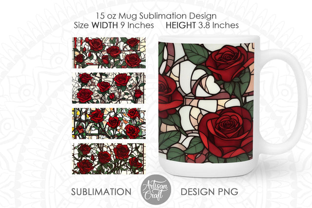 Stained glass roses for 15oz mug sublimation Sublimation Artisan Craft SVG 