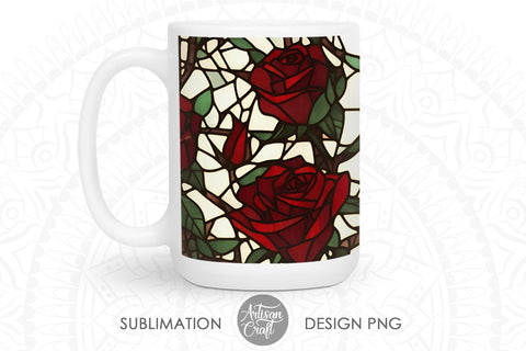 Stained glass roses for 15oz mug sublimation Sublimation Artisan Craft SVG 