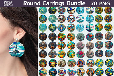 Stained Glass Round Earrings Bundle | Earrings Bundle PNG Sublimation WatercolorColorDream 
