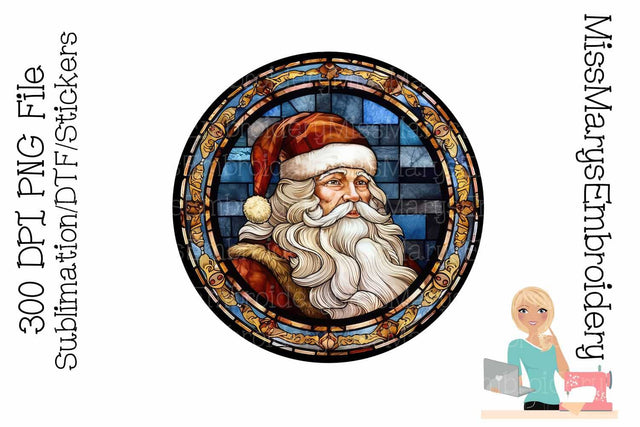 Stained Glass Santa | Santa Clipart | 300 DPI PNG SVG MissMarysEmbroidery 