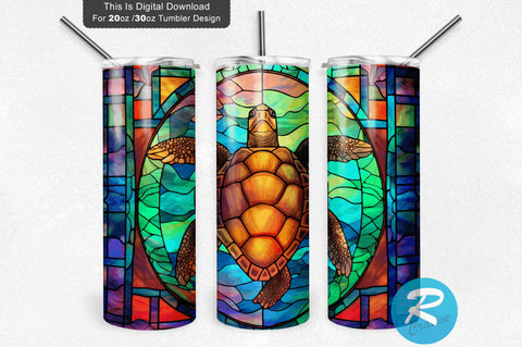 Stained Glass Sea Turtlein 20 oz / 30 oz Tumbler PNG Sublimation Regulrcrative 