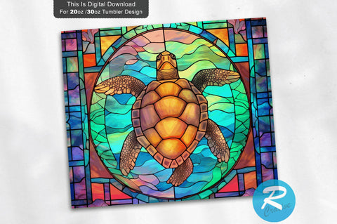 Stained Glass Sea Turtlein 20 oz / 30 oz Tumbler PNG Sublimation Regulrcrative 