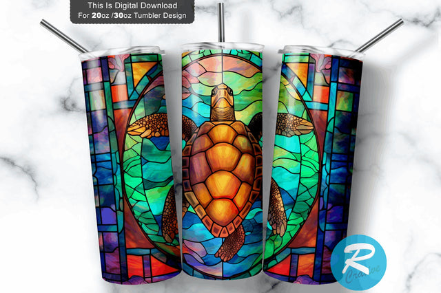 Stained Glass Sea Turtlein 20 oz / 30 oz Tumbler PNG Sublimation Regulrcrative 
