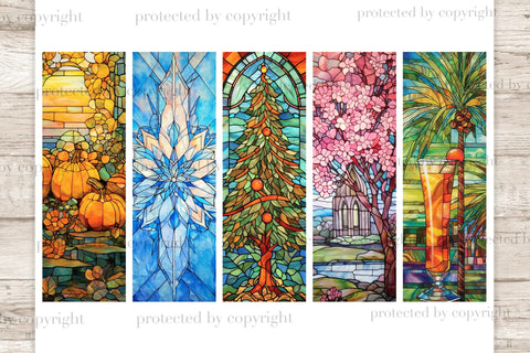 Stained Glass Seasons Bookmarks | Bookmarks Bundle SVG GlamArtZhanna 
