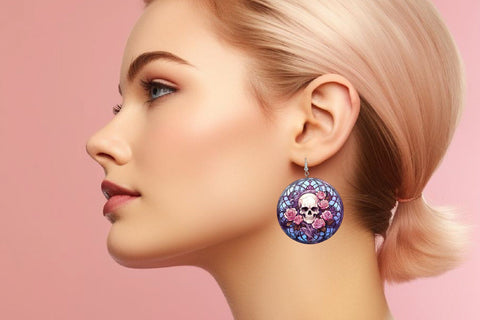 Stained Glass Skull Earrings Bundle Sublimation Designs Sublimation OrangeBrushStudio 