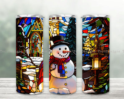 Stained Glass Snowman Sublimation Design, Snowman 20oz Skinny Tumbler Digital Download, Snowman Christmas Tumbler Sublimation ToriDesigns 