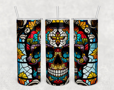 Stained Glass Sugar Skull Tumbler Wraps Bundle, 20 Oz Skinny Tumbler Sugar Skull Sublimation Designs, Skull Tumbler PNG, 5 Designs Sublimation HappyDesignStudio 